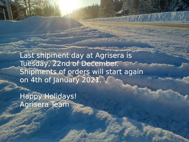 Shipment days from Agrisera at the end of the year 2020