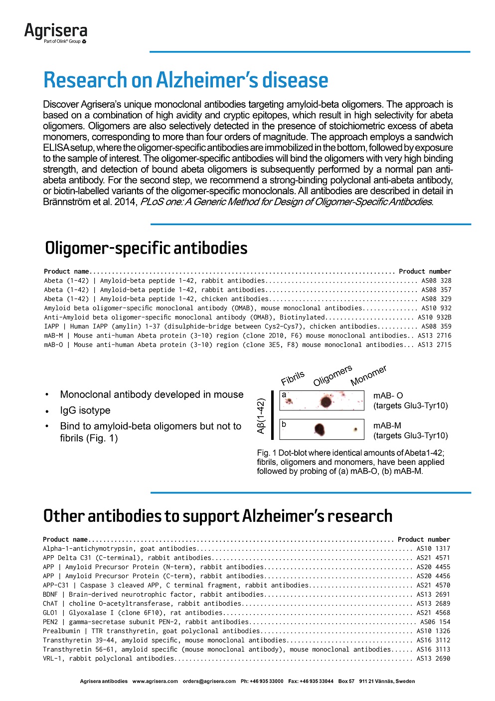 Agrisera Alzheimer's research antibodies