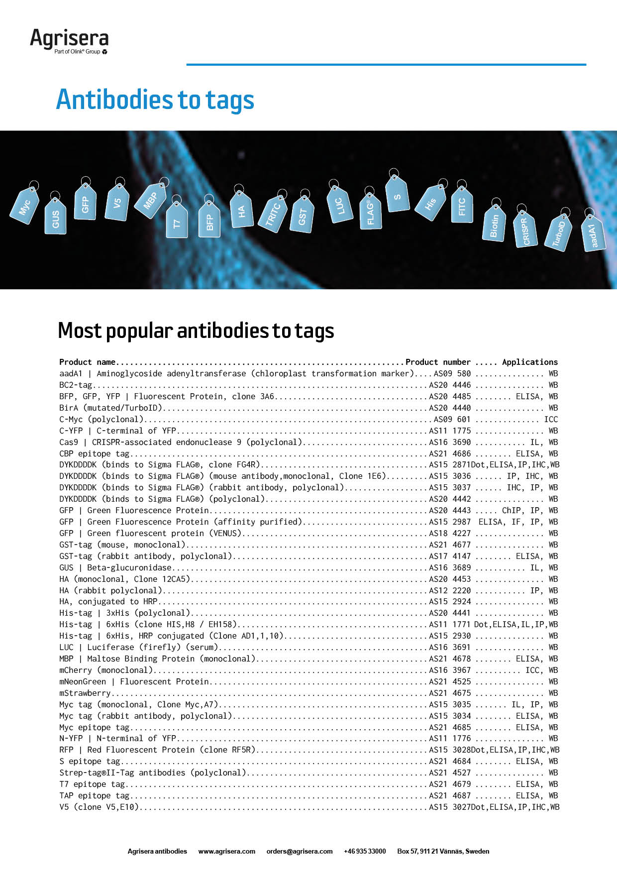Agrisera tag antibodies