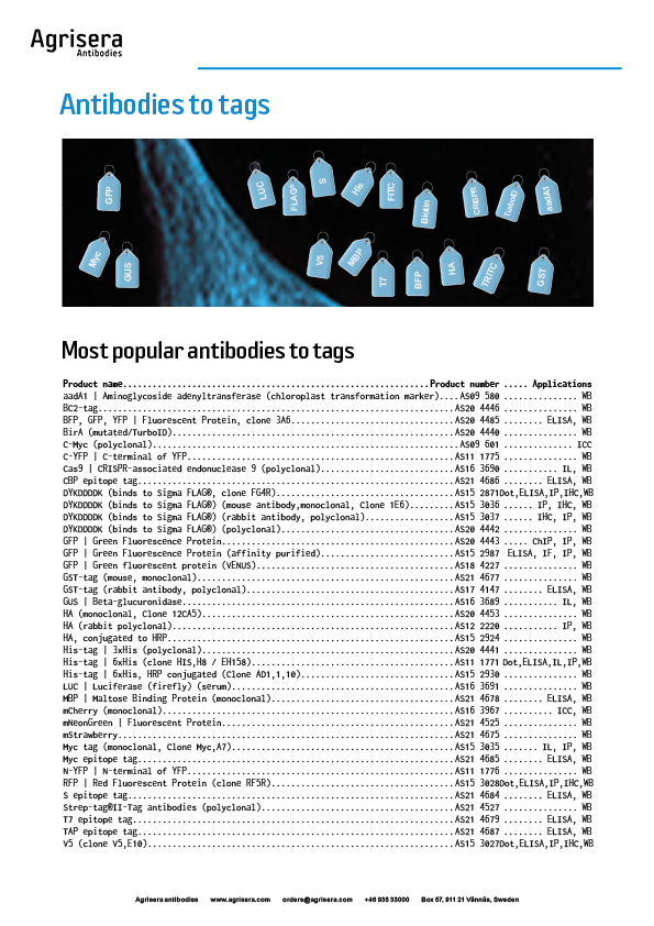 Agrisera tag antibodies